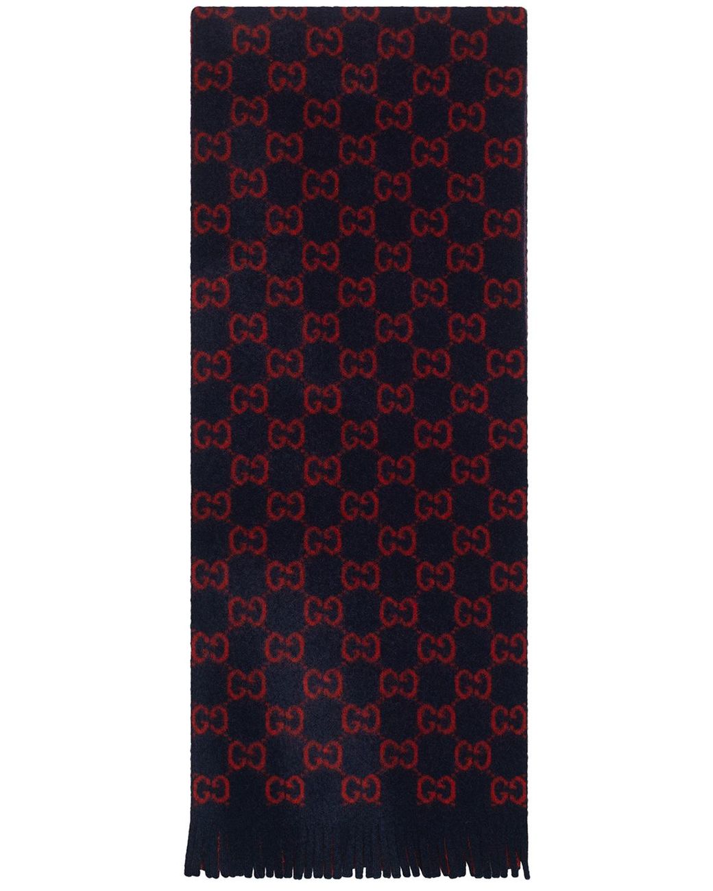 Gucci GG Wool Scarf In Midnight Blue & Red