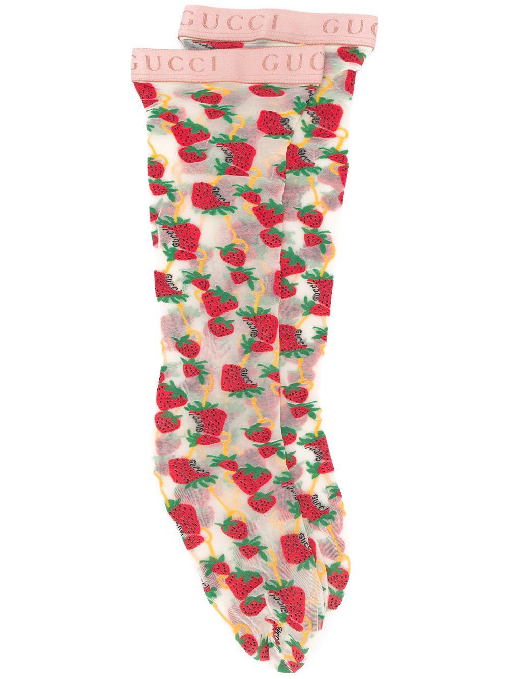 Gucci Strawberry Horse-bit Pattern Socks in White