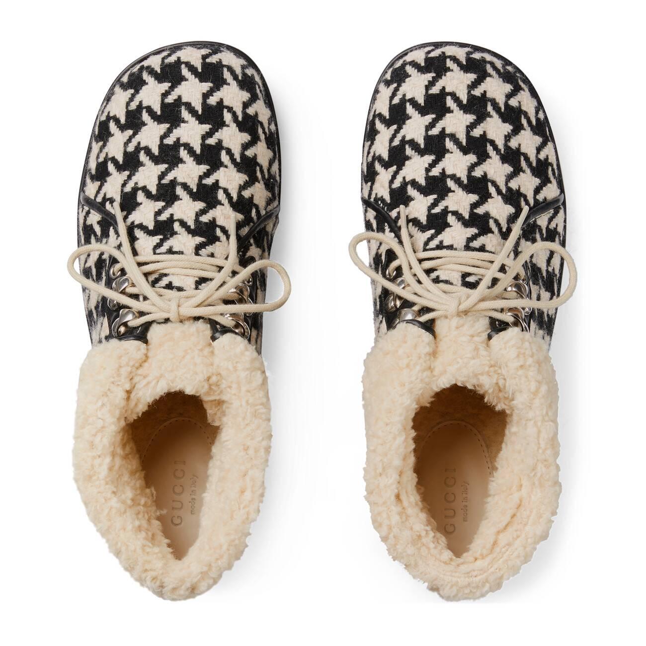 Gucci Houndstooth Lace up Bootie in White