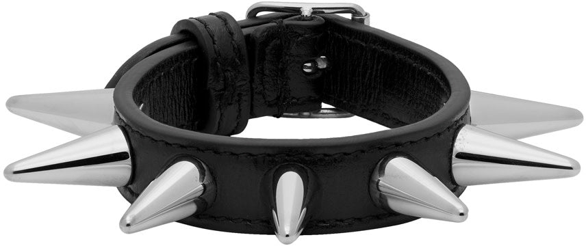 Gucci Stud Motif Leather Bracelet in Black- Spike