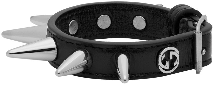 Gucci Stud Motif Leather Bracelet in Black- Spike