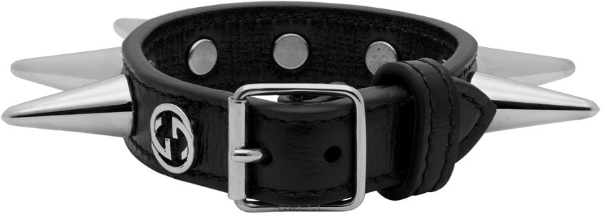 Gucci Stud Motif Leather Bracelet in Black- Spike