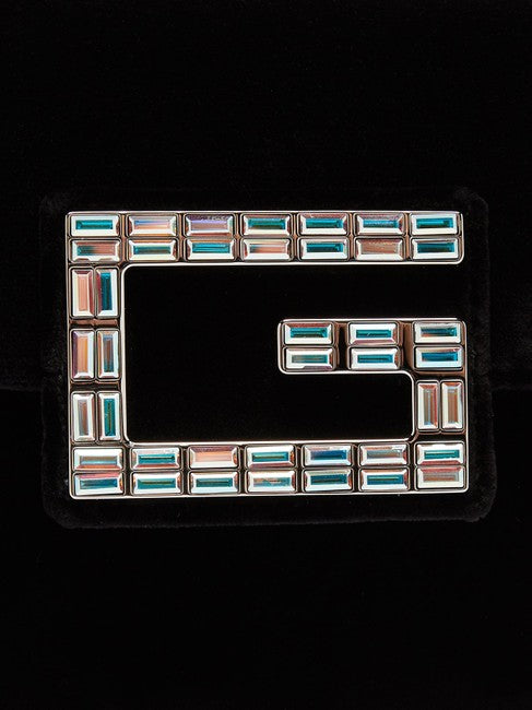 Gucci Mini Broadway Velvet Crystal Crossbody Bag in Black