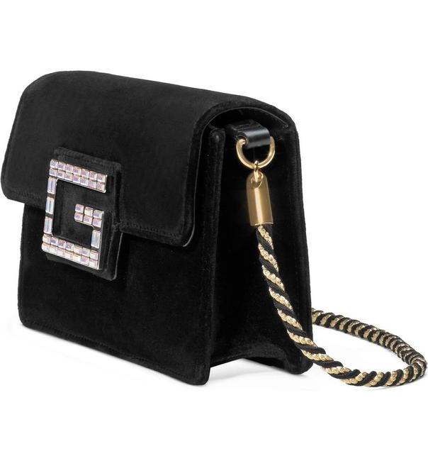 Gucci Mini Broadway Velvet Crystal Crossbody Bag in Black