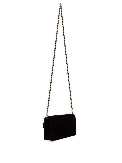 Gucci Mini Broadway Velvet Crystal Crossbody Bag in Black