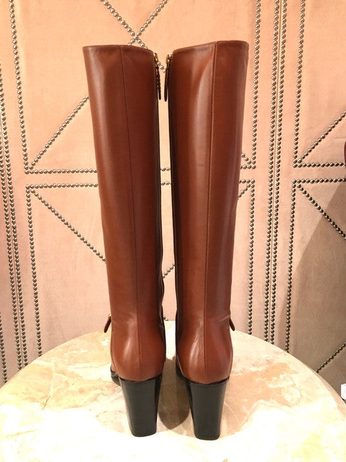 Gucci Double G Leather Knee-high Heeled Boots in Brown