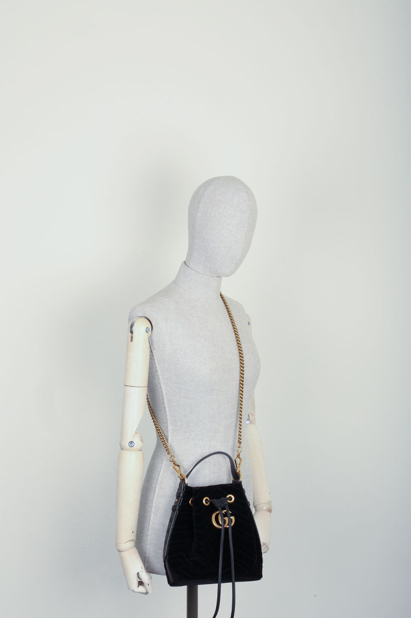 GUCCI Marmont Bucket Bag Velvet Black