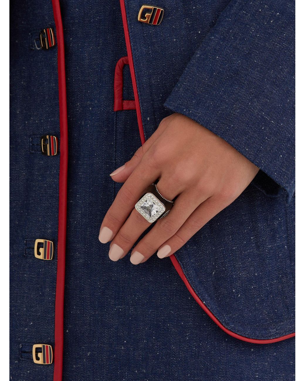 Gucci GG Crystal-embellished Signet Ring in White