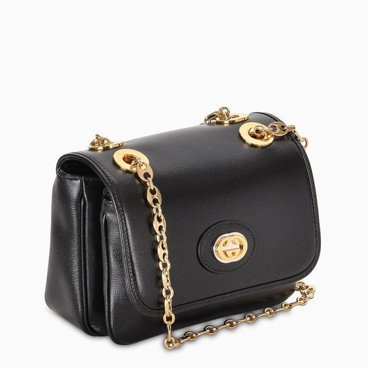 Gucci GG Mini Marina Leather Shoulder Bag in Black