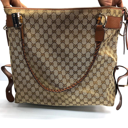 Gucci Large Canvas Bamboo Bar Travel Tote