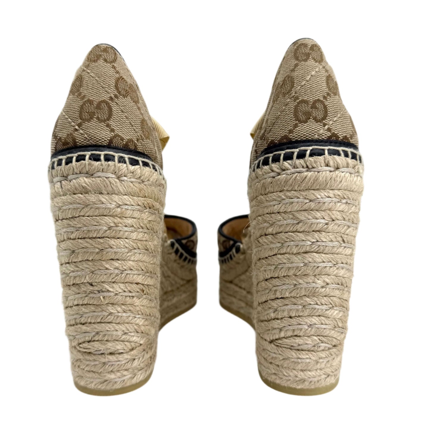 Gucci GG Marmont Monogram Matelassé Espadrille Wedges – Beige, Ebony &amp; Sand Storm (Size 36)