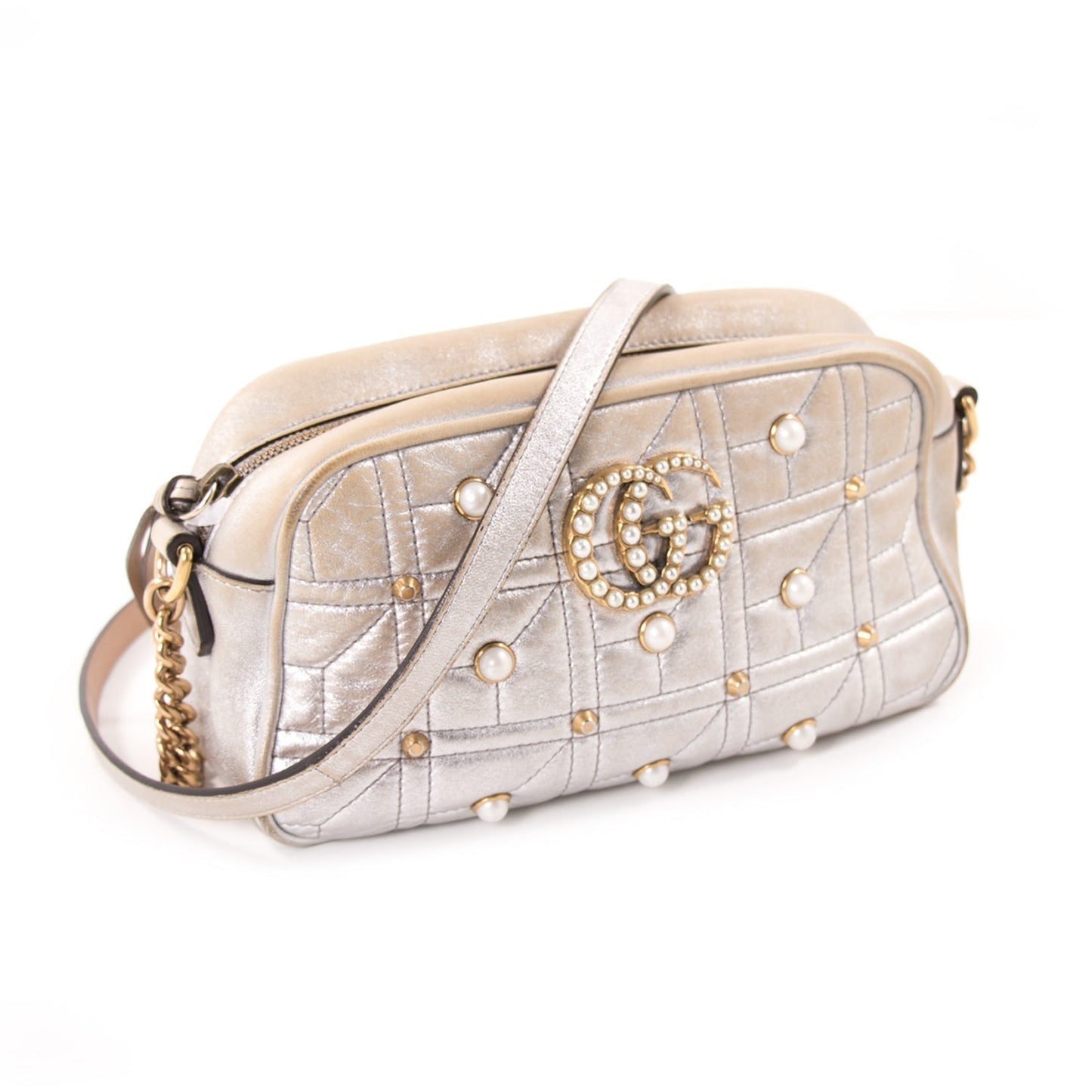 Gucci GG Marmont Matelassé Silver Metallic Bag