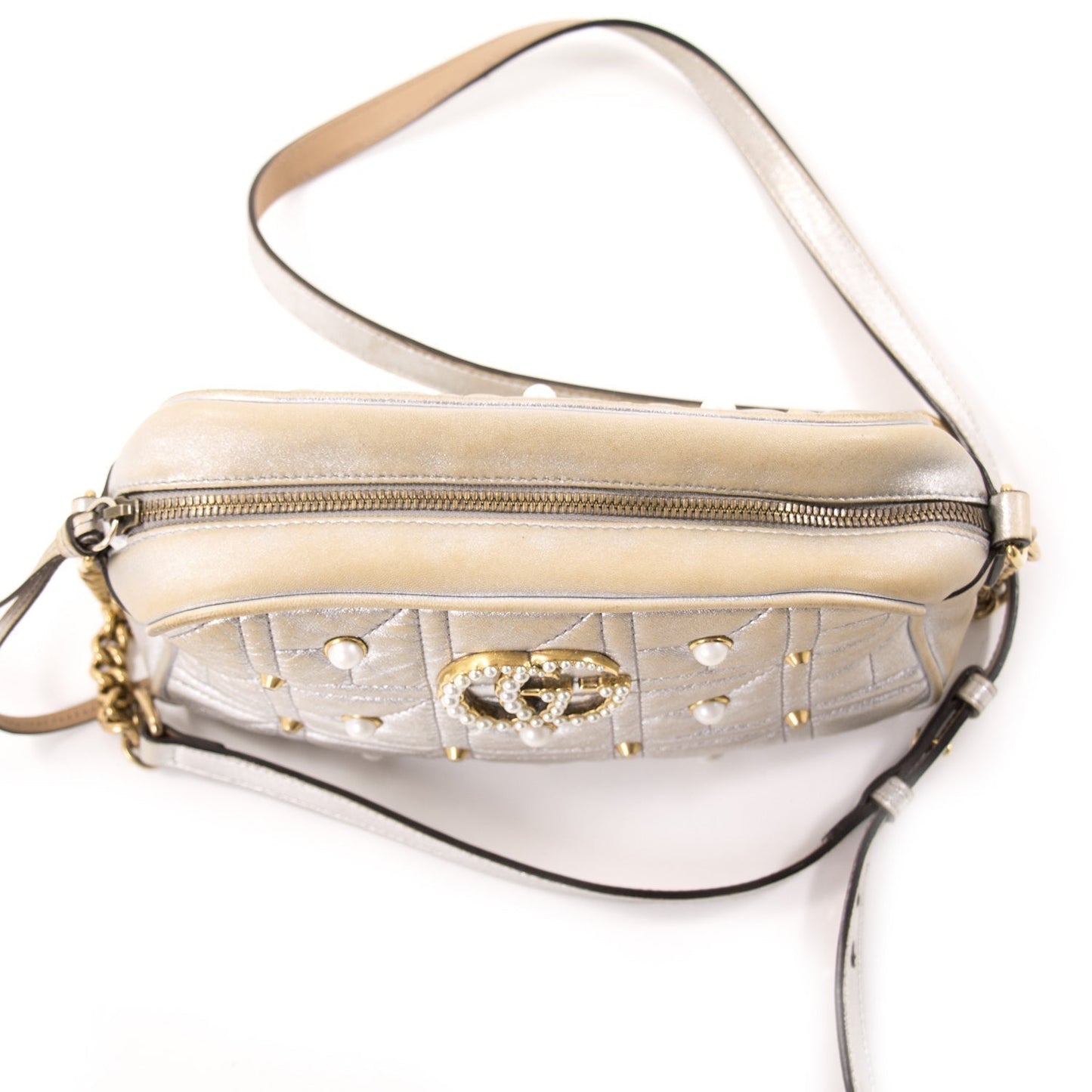 Gucci GG Marmont Matelassé Silver Metallic Bag