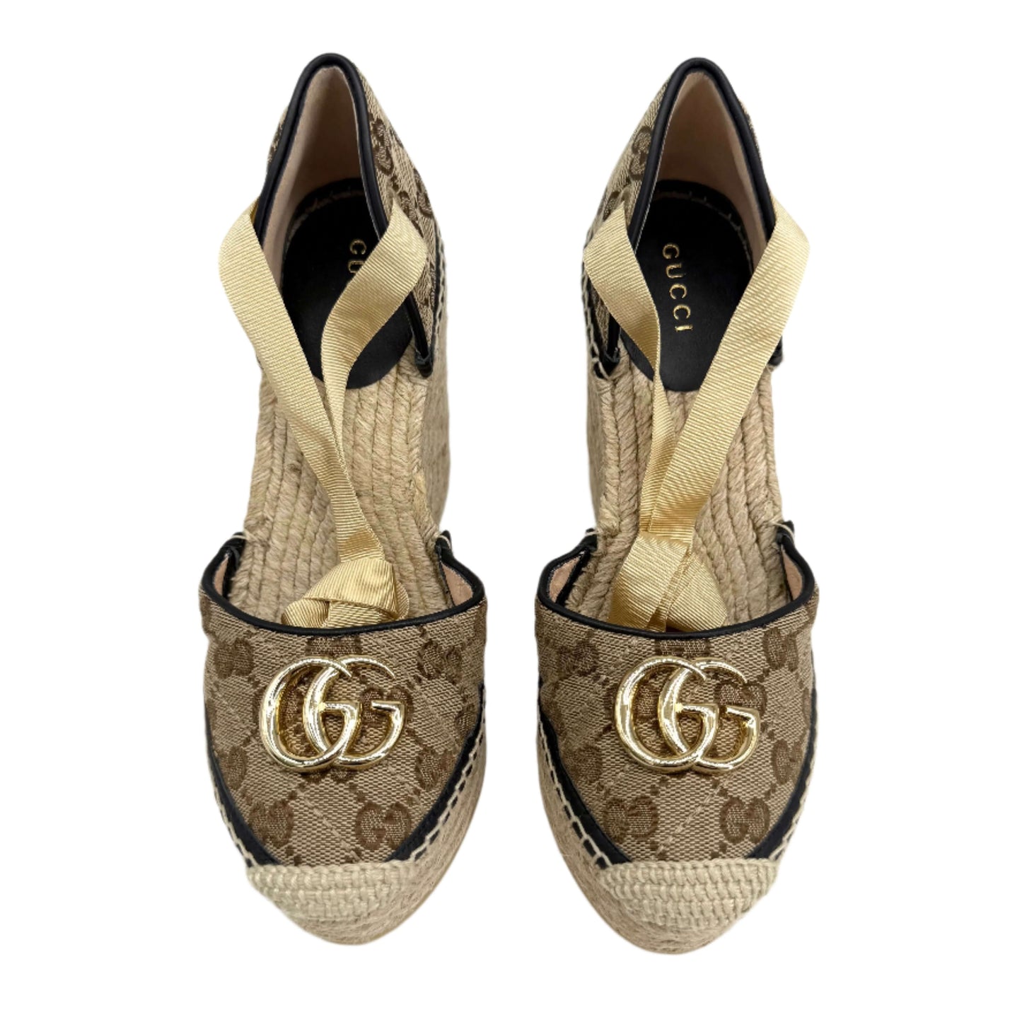 Gucci GG Marmont Monogram Matelassé Espadrille Wedges – Beige, Ebony &amp; Sand Storm (Size 36)