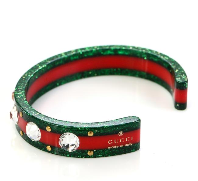 Gucci Open Stripe Cuff with Crystal Bee in Red and Green