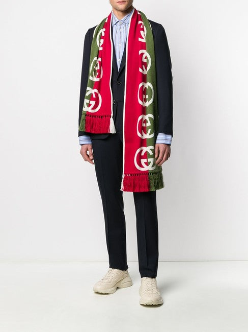 Gucci GG Print Two-toned Scarf In Green and Red