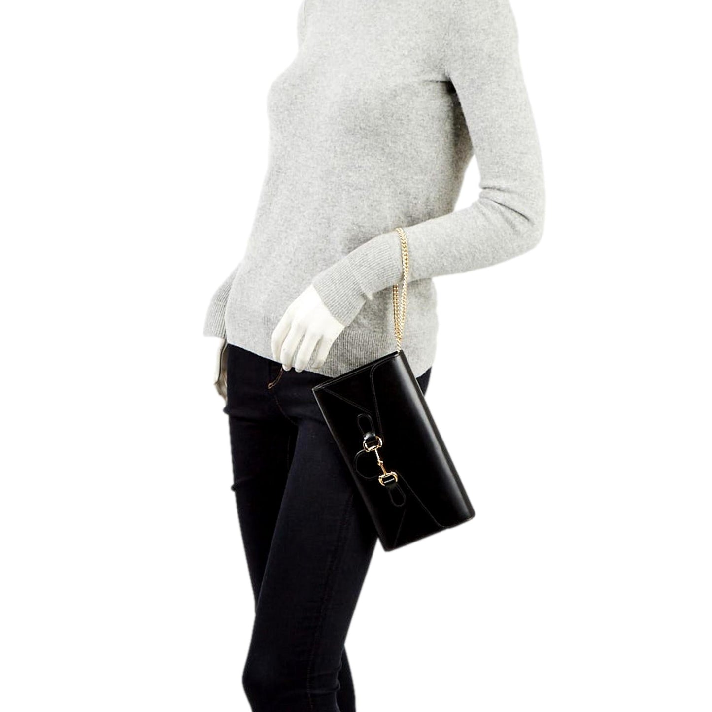 Gucci Horsebit 1955 Black Leather Chain Wristlet 614381