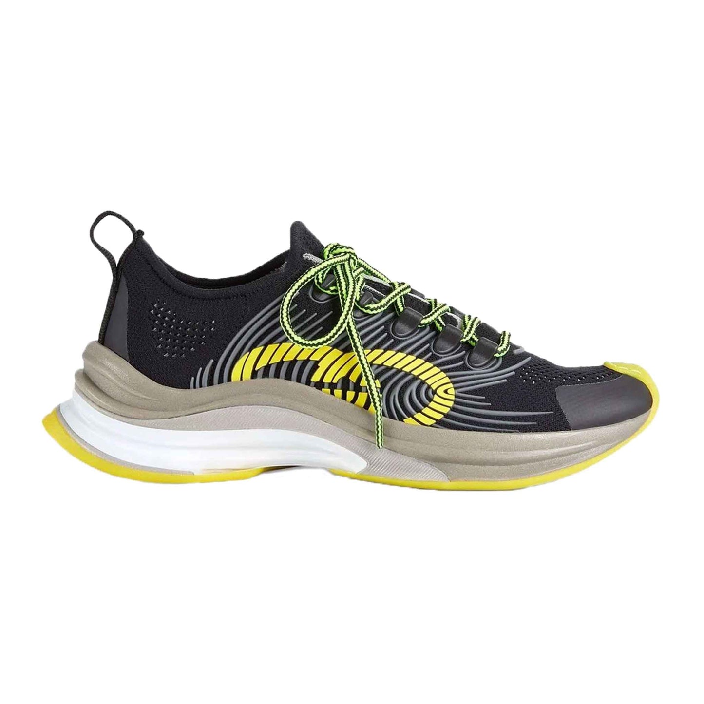 Gucci Interlocking-G Lace-Up Runners in Black/Yellow