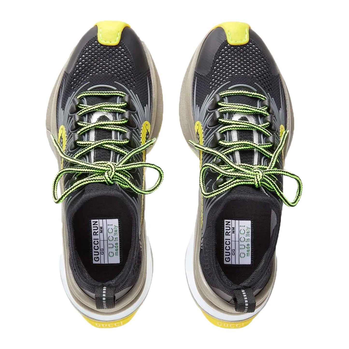 Gucci Interlocking-G Lace-Up Runners in Black/Yellow