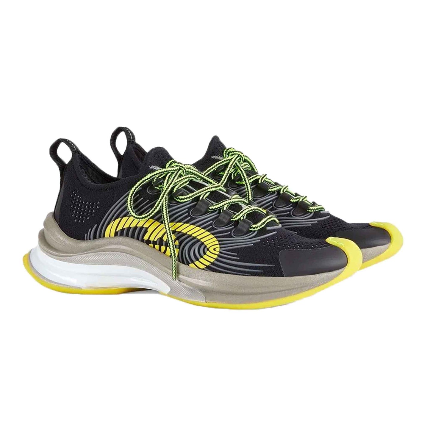 Gucci Interlocking-G Lace-Up Runners in Black/Yellow