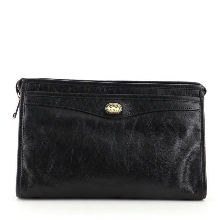 Gucci GG Marina Cracked Leather Clutch in Black