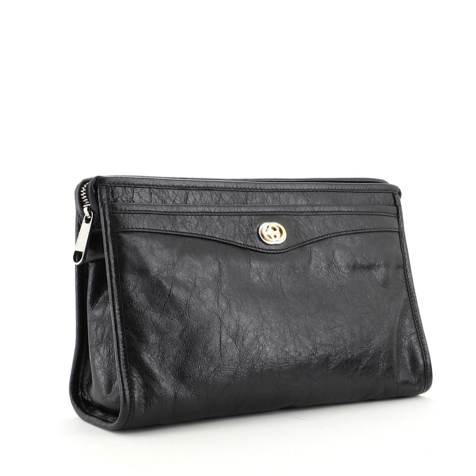 Gucci GG Marina Cracked Leather Clutch in Black