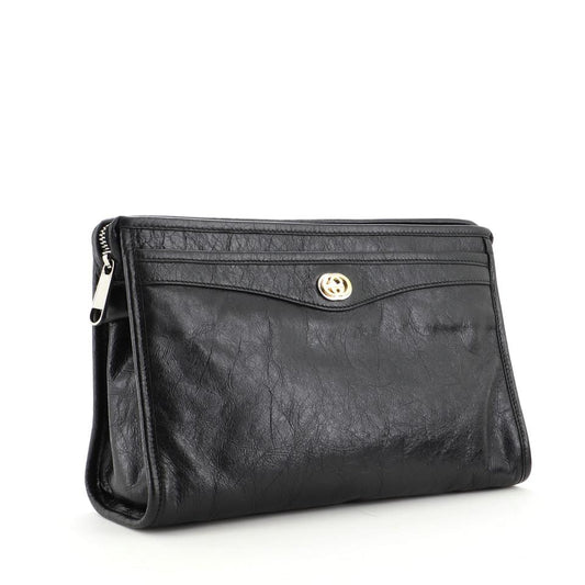 Gucci GG Marina Cracked Leather Clutch in Black