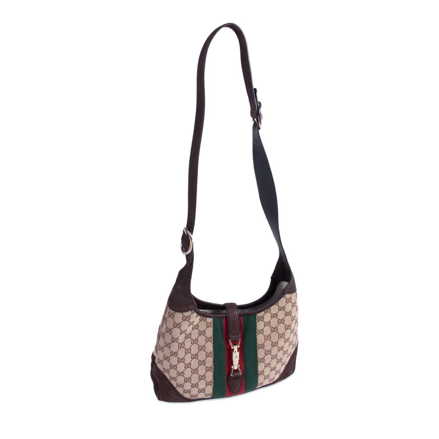 Gucci Jackie Web Stripe Canvas Suede Shoulder Bag