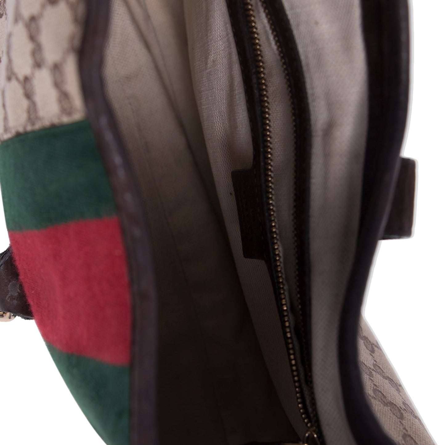 Gucci Jackie Web Stripe Canvas Suede Shoulder Bag