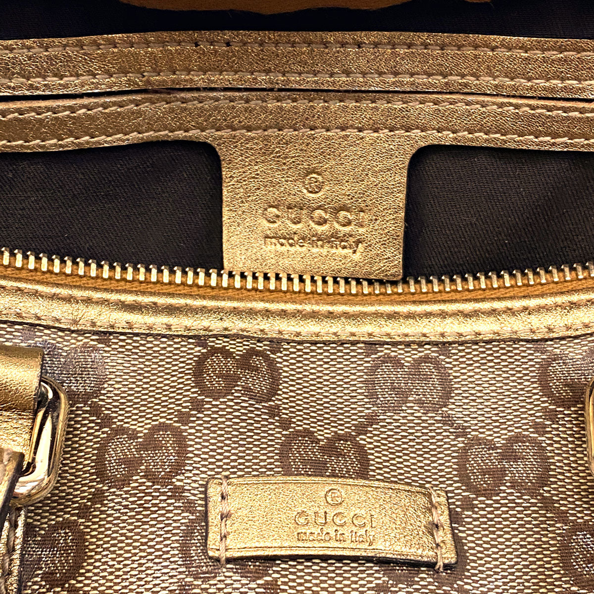 Gucci Joy GG Supreme Crystal Gold Boston Bag