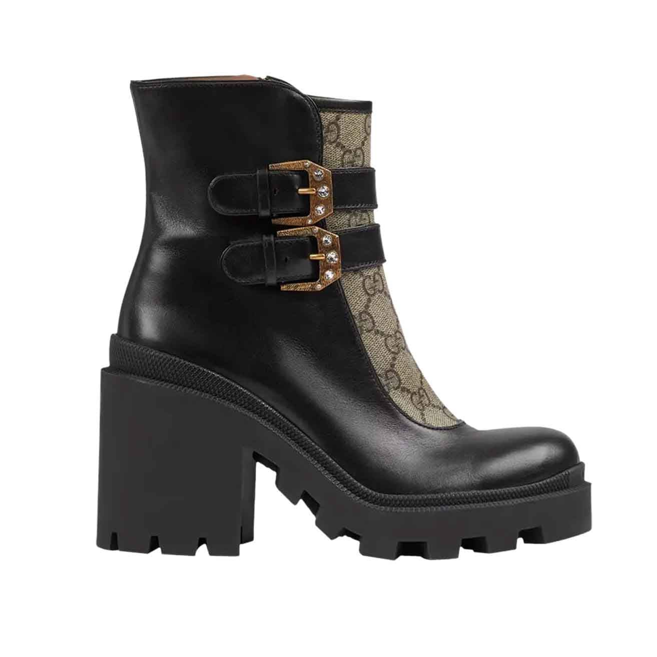 Gucci Kensington Nappa Leather GG Supreme Boots in Black