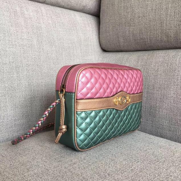 Gucci Laminated Leather Small Shoulder Bag Blue/Pink