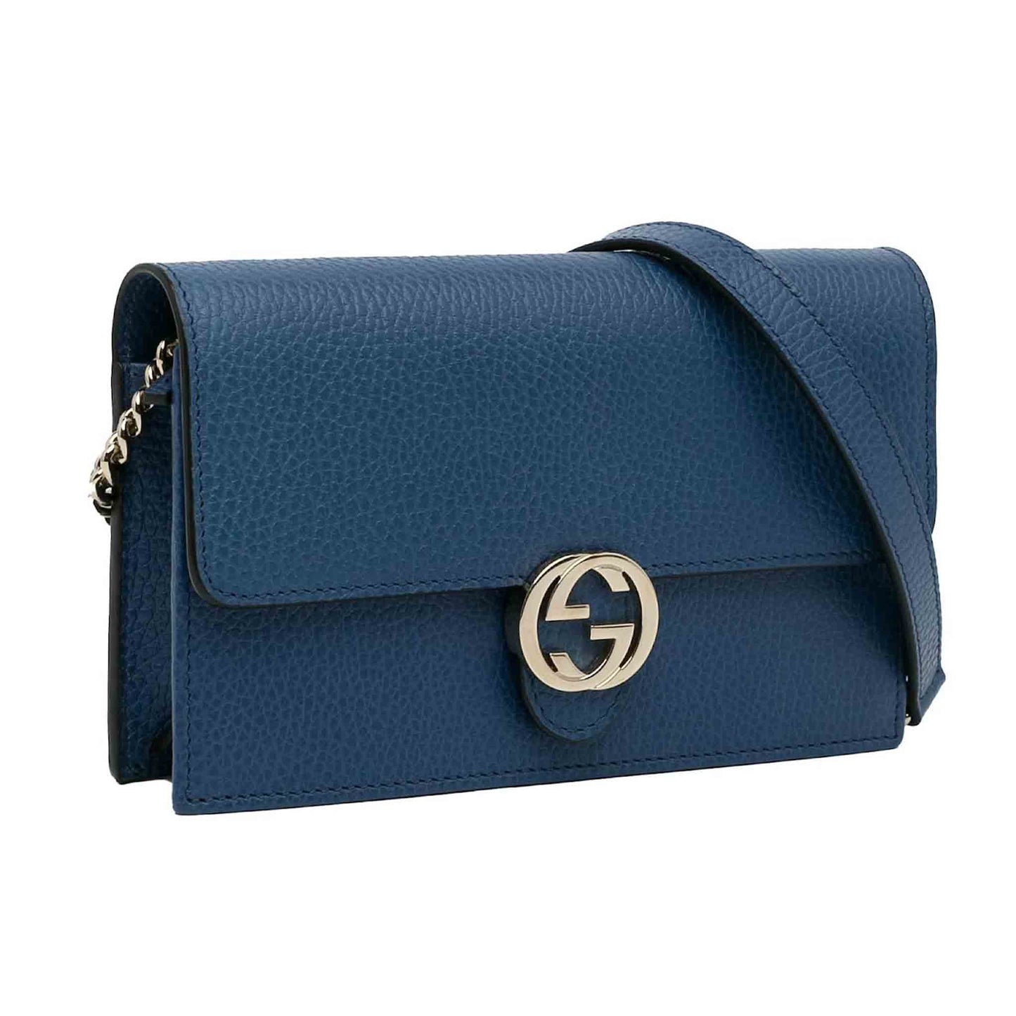 Gucci Logo Interlocking Calf Leather Small Bag in Blue