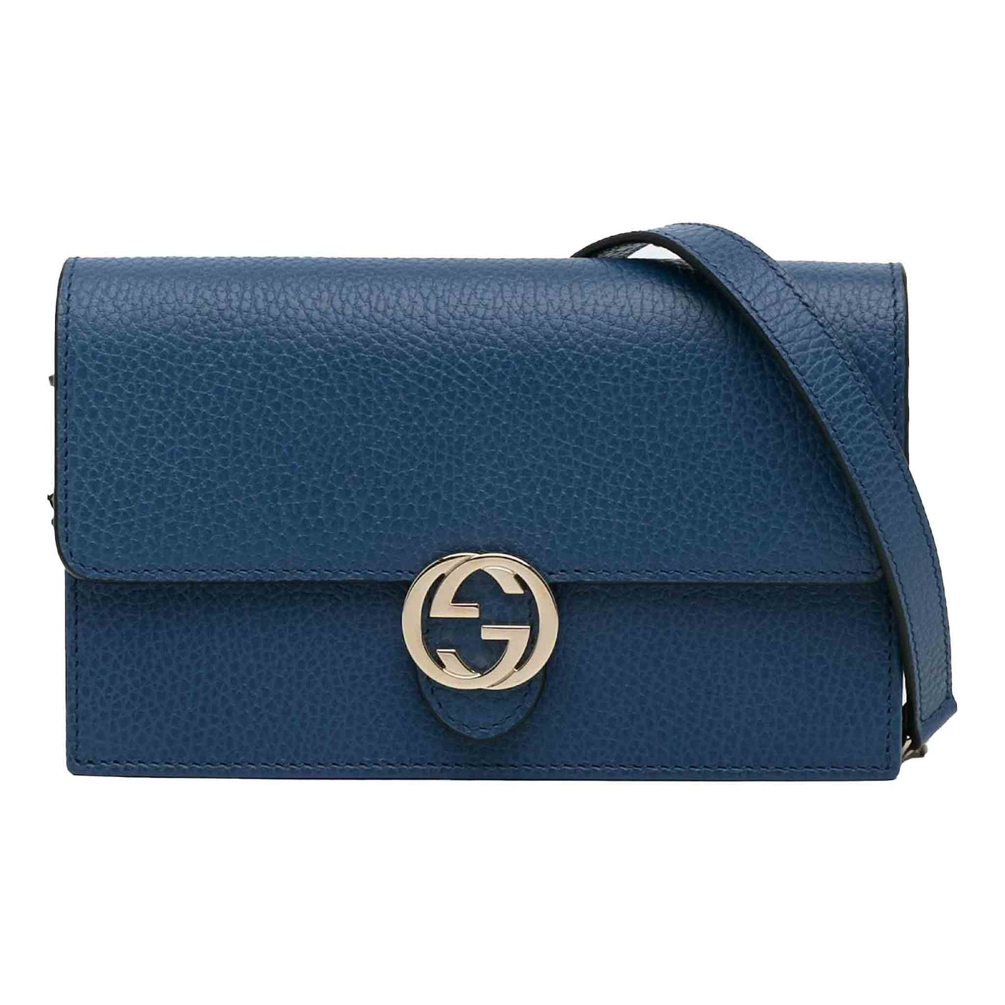 Gucci Logo Interlocking Calf Leather Small Bag in Blue