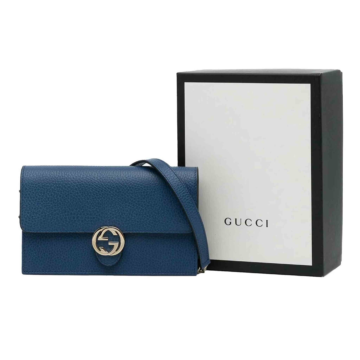 Gucci Logo Interlocking Calf Leather Small Bag in Blue