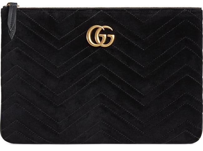 Gucci Marmont Matelesse Velvet Zip Pouch in Black