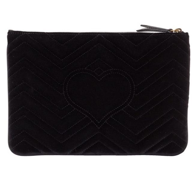 Gucci Marmont Matelesse Velvet Zip Pouch in Black