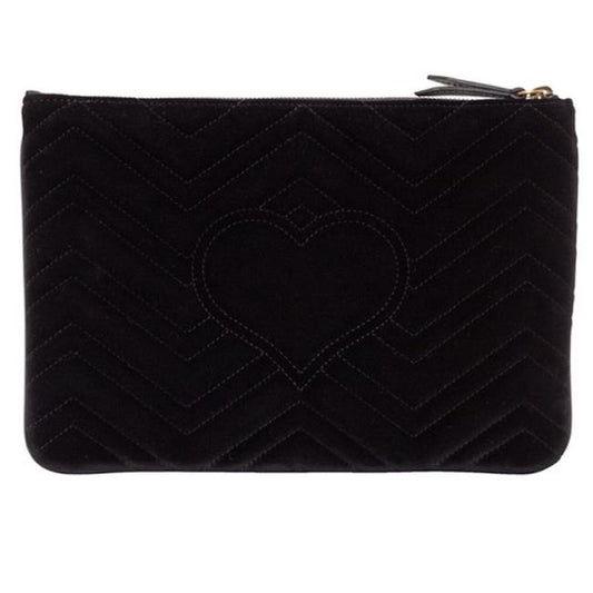 Gucci Marmont Matelesse Velvet Zip Pouch in Black