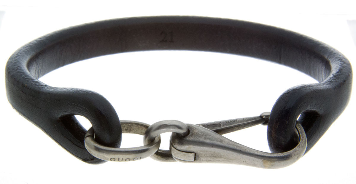 Gucci Men's Leather & Silver Bracelet