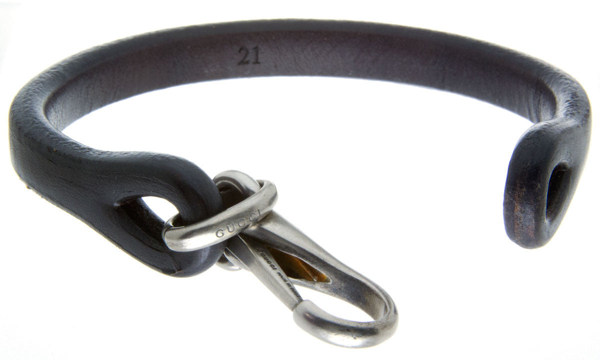Gucci Men's Leather & Silver Bracelet