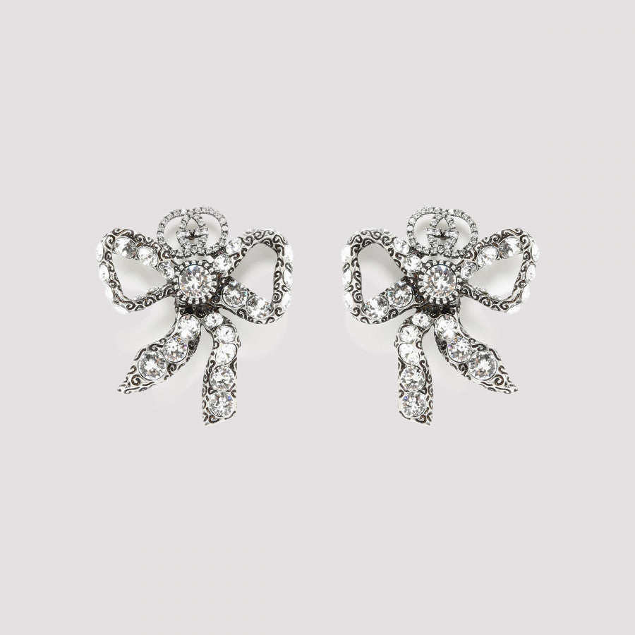 Gucci Silver-tone Crystal Bow Stud Earrings