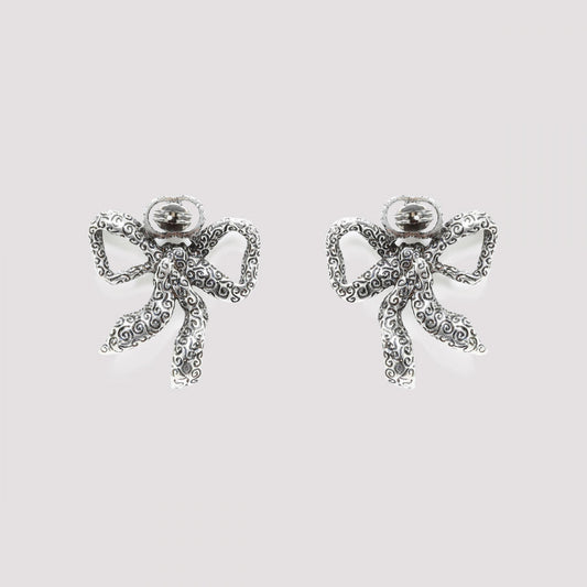 Gucci Silver-tone Crystal Bow Stud Earrings