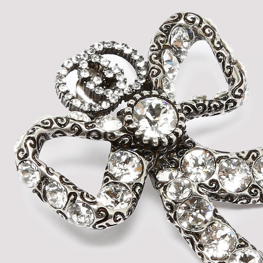 Gucci Silver-tone Crystal Bow Stud Earrings