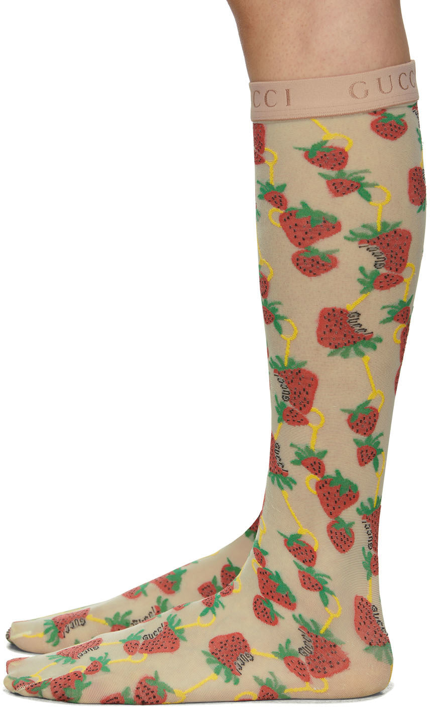 Gucci Strawberry Horse-bit Pattern Socks in White