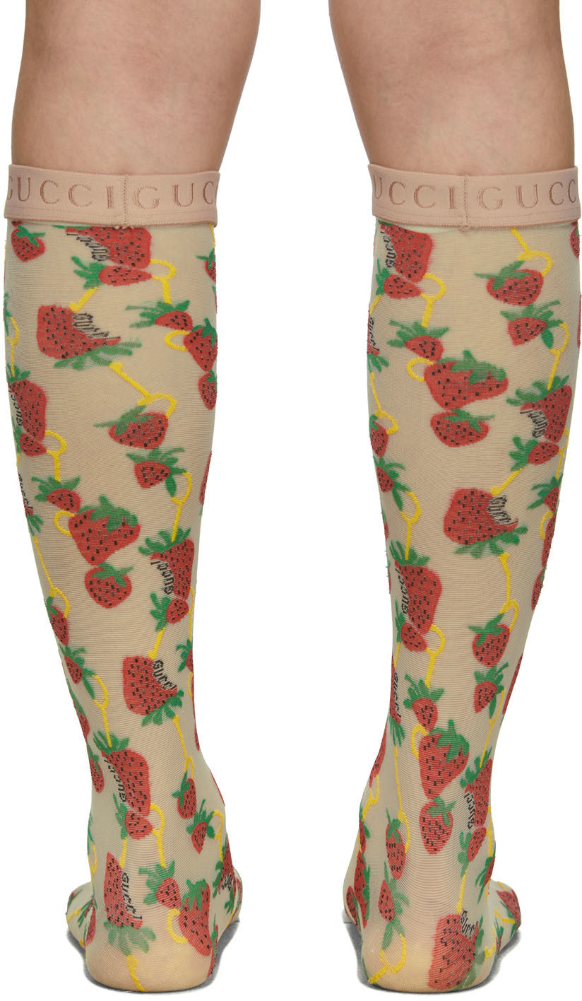 Gucci Strawberry Horse-bit Pattern Socks in White