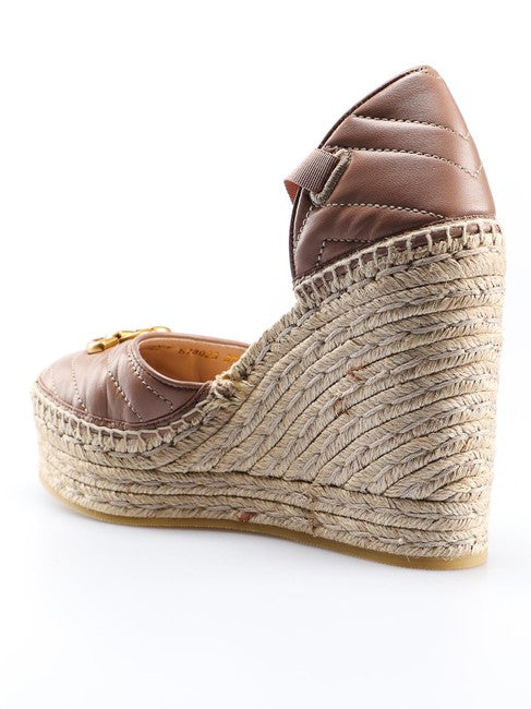 Gucci Ankle Tie Wedge Platform Espadrille Sandals