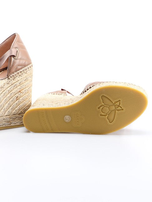 Gucci Ankle Tie Wedge Platform Espadrille Sandals