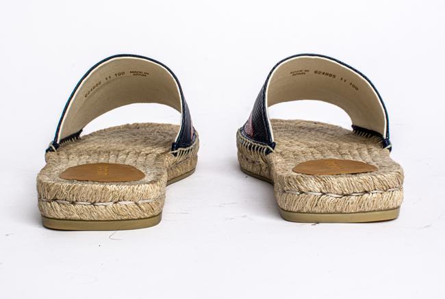 Gucci Blue and Red Web Striped Espadrille Slides in Beige