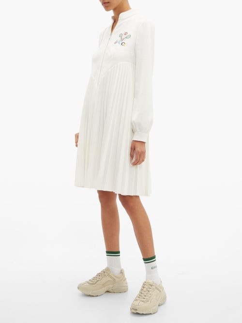 Gucci Rose-embroidered Cotton Ankle Socks in White and Green