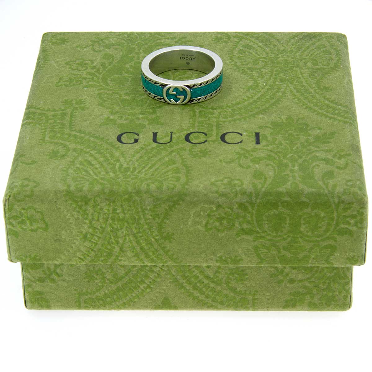 Gucci Ring with Interlocking G in Silver with Turquoise Enamel